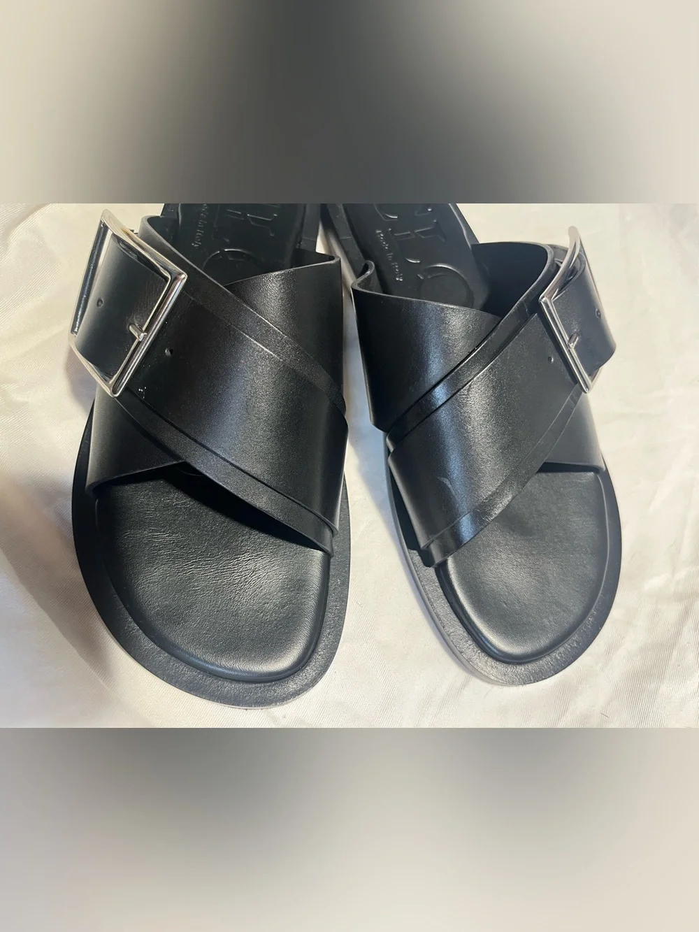 CLOSED Black Leather Double Strap Buckle Slide Sandals Size 38